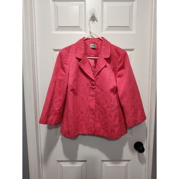 Women’s Chico's One-Button Textured‎ Blazer Jacket Size 2 Bright Pink EUC - Picture 1 of 11